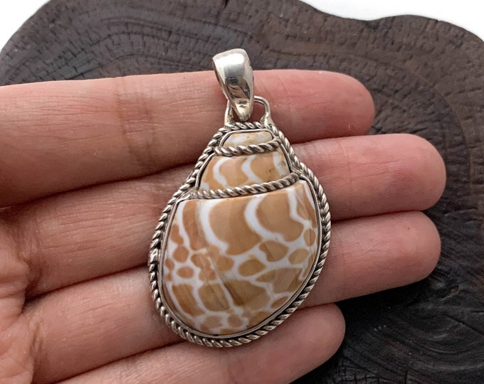 Shell Pendant, Natural Shell Jewellery, Sterling Silver Shell Jewellery,Brown Shell Pendant