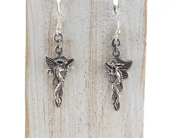 Silver Dragon Earrings, Dragon Dangle Earrings, Sterling Silver 925,Year of Dragon, Dragon earring