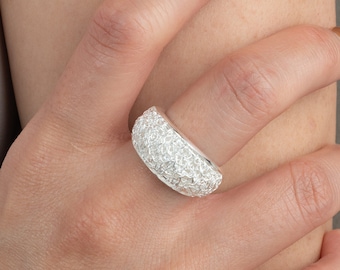 Sterling Silver Granulated Ring, Sterling Silver Ring, White Silver Dome Ring, Filigree Silver Ring,Solid Silver Ring, Silver Ring