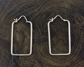 Silver Rectangle Hoop Earrings, Modern Hoop, Silver Hoop, Rectangle Earrings.