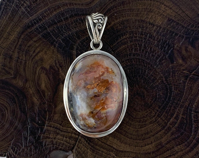 Agate Pendant,Oval Agate Stone ,Sterling Silver Agate Pendant, Earth Tone Jewellery, Silver 925, Silver Pendant, Stunning Pendant