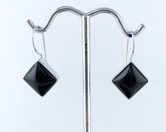 Square Onyx Earrings,Sterling Silver Dangle Earrings, Drop Earrings , Minimalist, Black Earrings, Onyx Earrings