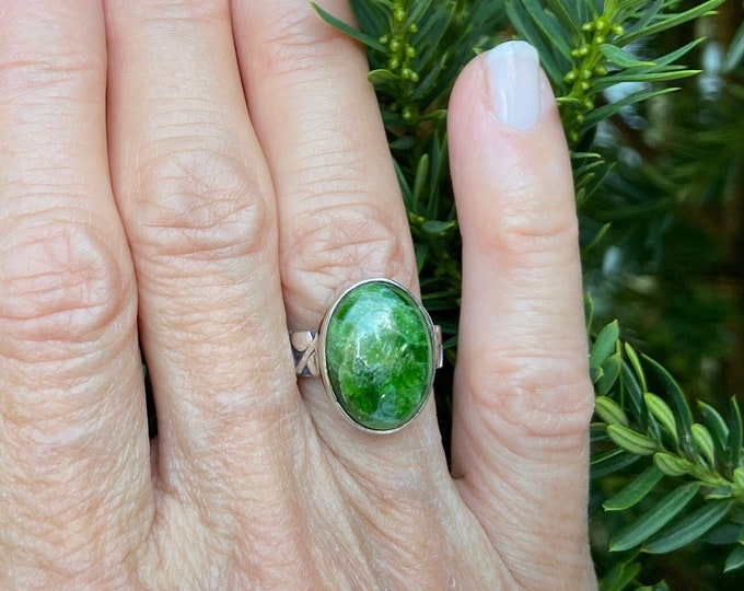 Sterling Silver Ring, Silver Diopside Ring, Green Stone, Gemstone Silver ring, Precious 925,Solid Silver Ring