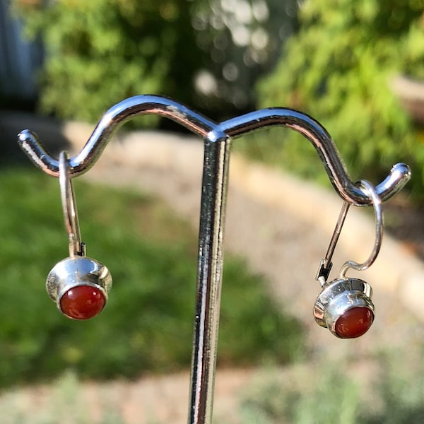 Pendientes Carnelian, Pendientes Carnelian Naranja, Pendientes colgantes, Pendientes de plata colgantes, Pendientes minimalistas