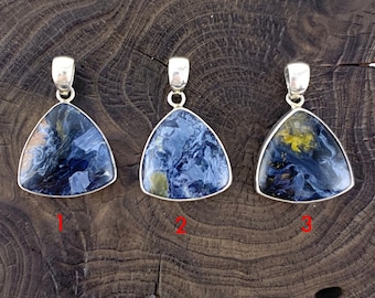 Pietersite Stone Pendant, Pietersite Jewellery, Triangle Pietersite, Genuine Stone, Healing Stone, Blue Pietersite Necklace, Silver 925