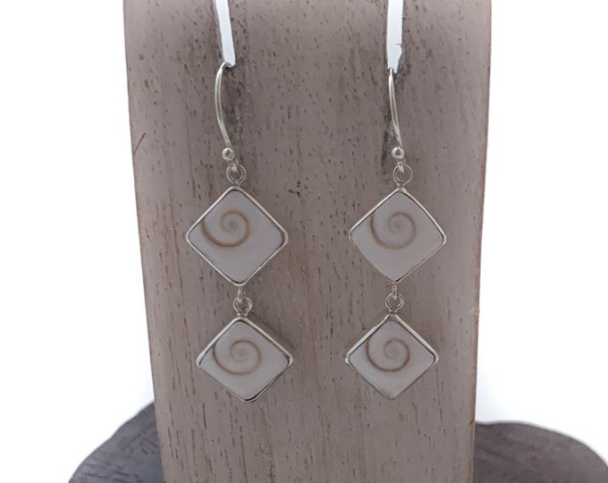 Shiva's Eye  Earrings, Sterling Silver Square Earrings, Natural Eye of Shiva ,Shiva Shell Square Earrings, Protection, Silver Shiva