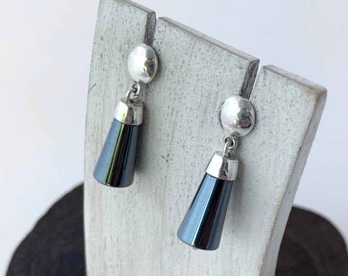 Hematite Earrings, Stud Dangle Earrings, Sterling Silver,.925 Silver,Dark Grey Earrings, Silver Grey Earrings, Gemstone