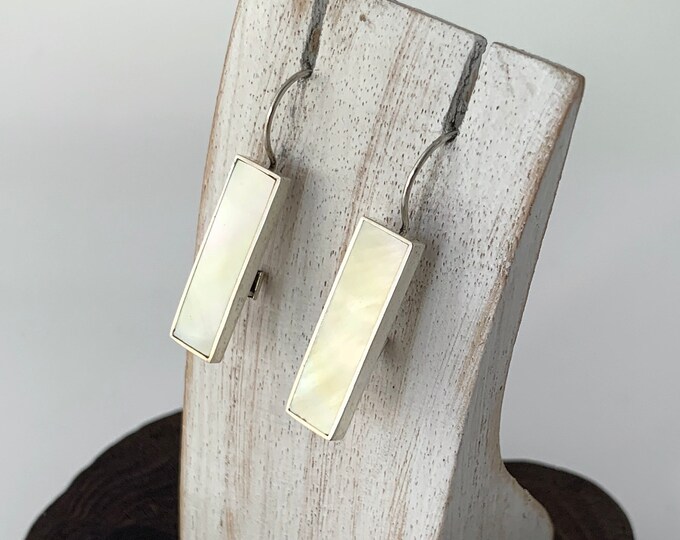 Silver Shell Earrings, Yellow Shell Earrings, Rectangle  Yellow Shell, Sterling Silver Earrings