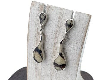 Zebra Striped Coral Earrings, Whimsical Zebra Coral Raindrop Earrings, Sterling Silver, Zebra Stripes