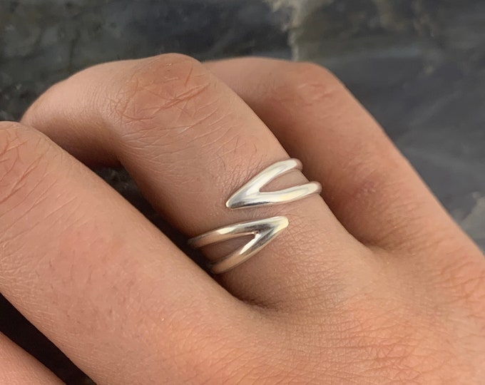 Silver Ring,Minimalist Parallel Lines Ring, Sterling Silver Ring, Silver Adjustable Ring, Everyday Ring