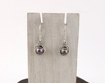 Dainty Pearl Earrings, Silver Gray Pearl, Dangle Earrings, Delicate Pearl Earrings, Silver Swirl Setting,Silver Pearl Earrings,Knot Pearl