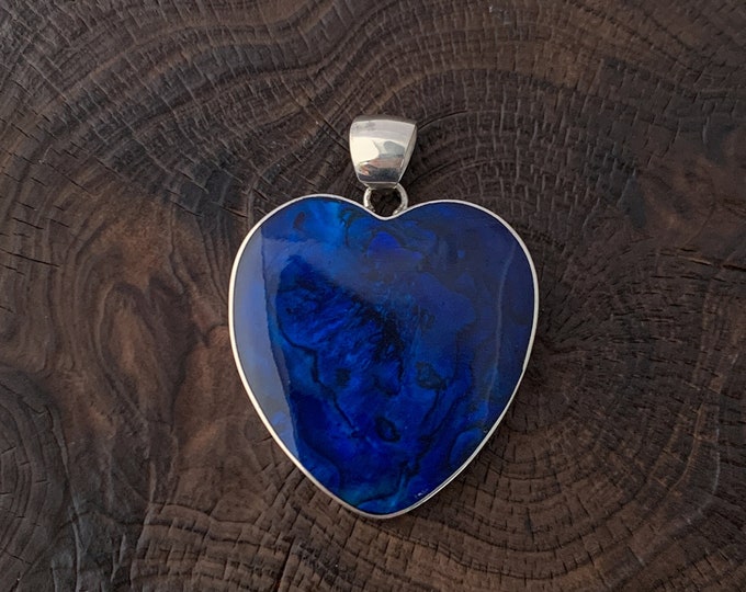 Blue Paua Shell Heart Pendant, Large Heart, Sterling Silver, Blue Abalone Pendant, Heart Lover, Love Jewellery, Romance, Valentine's Day