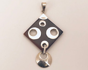 Black Shell Pendant, Square Black Shell,  Sterling Silver 925, Silver Bubbles Pendant, Modern Pendant, Fun Jewellery, Necklace