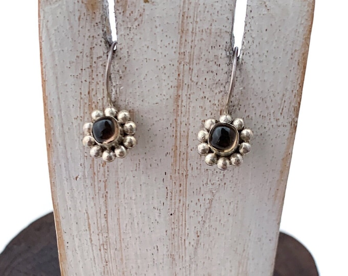 Smoky Earrings, Smoky Flower Earring, Brown Floral Earring, Sterling Silver 925, Round Smoky Earrings, Brown Earring, Floral, Tiny