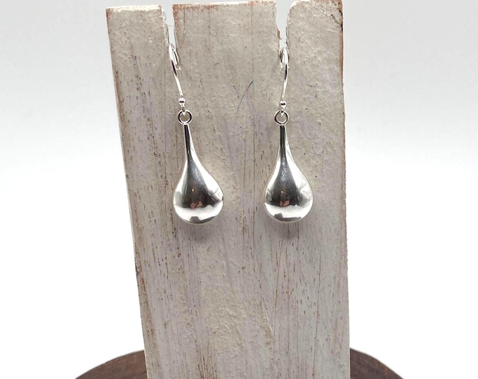 Silver High Polished Teardrop Dangle Earrings, Sterling Silver 925, plain silver teardrop earring