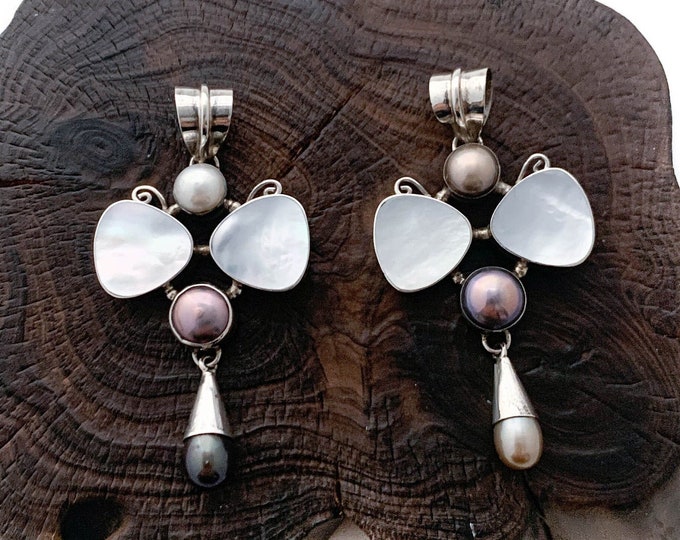 Silver Mix Pearl, Assorted Pearl Pendant, Mother of Pearl, White Pearl, Black Pearl, Sterling Silver Pendant, Choose from Left or Right