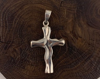 Silver Cross Pendant, Sterling Silver 925, Confirmation,  Birthday Gift, Religious,Organic Cross