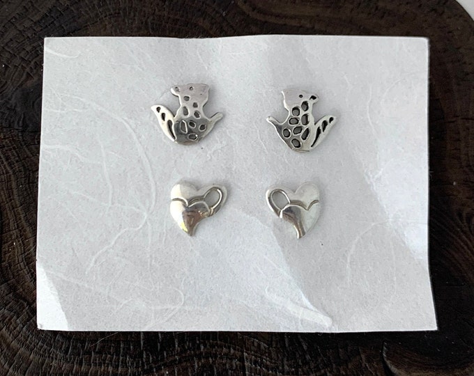 Squirrel Stud Earrings, Heart Stud, Sterling Silver Studs Earrings,Squirrel Earrings, Valentine's Day Gift