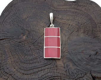Red Coral Pendant, Rectangular Red Pendant, Geometric Red Pendant, Silver Line Pendant, Minimalist