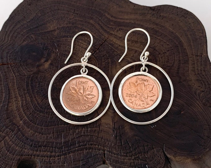 Canadian Penny Jewellery,Coin Earrings,Lucky Coin,Birthday,Maple Leaf Earrings,Born,Sterling Silver Coin Earrings