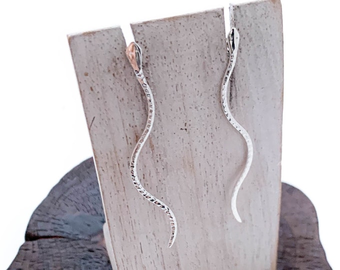 Silver Snake Earrings, Long Thin Snake Earrings, Sterling Silver Snake Jewelry, Minimalist Snake, Long Serpent Stud, Snake Earring