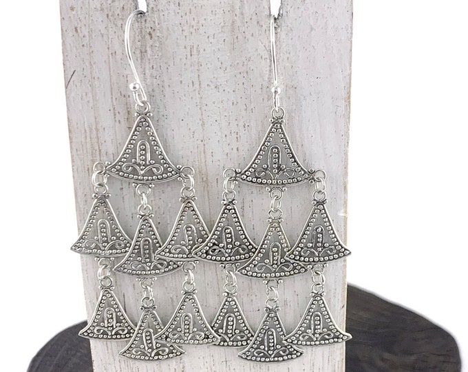 Silver Triangle Earrings, Silver Earrings, Statement Earrings,Stunning Silver Dangle,Silver Flow Earring