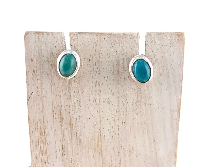 Oval Real Turquoise Stud Earrings, Clean Modern Look,Blue Stud Earrings,December Birthstone, Minimalist Studs, Turquoise Oval Stud