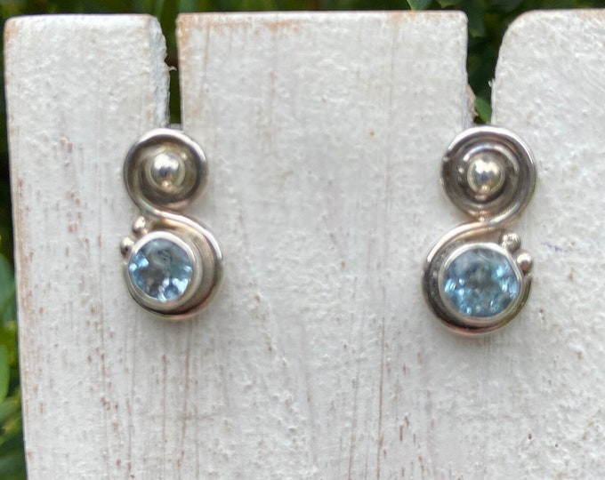 Sterling Silver Earrings,Blue Topaz Post,Blue Topaz Studs,Blue Earrings,Round Blue Stud,Solid Silver, Blue Topaz Earrings