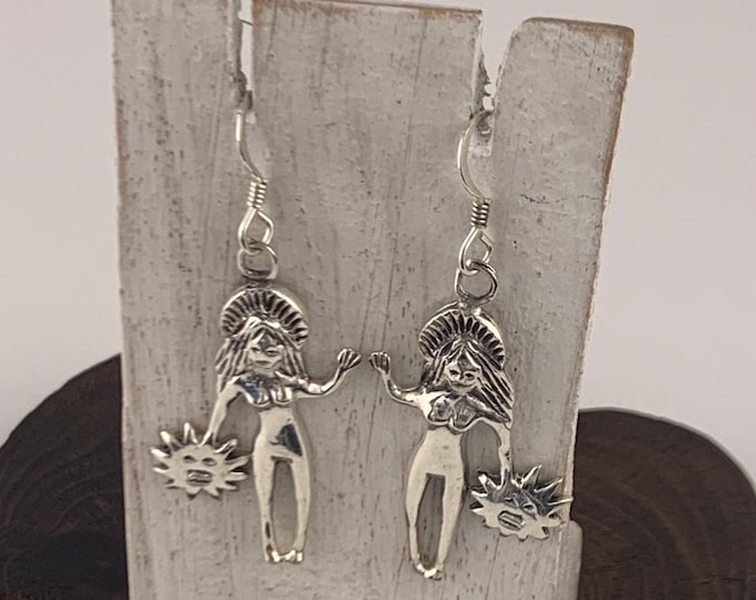 Silver Women Earrings, Female Goddess Earring, Sun Priestess, Fire, Phoenix, Silver Earrings, Woman, Statue