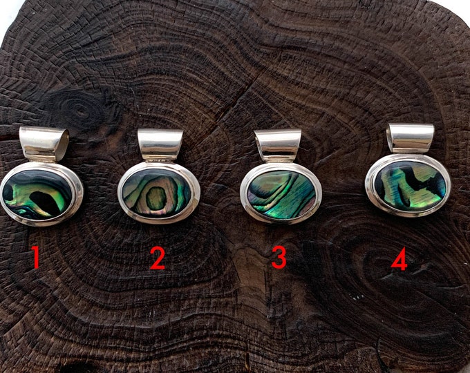 Abalone Shell Oval Pendant, Horizontal Oval Abalone, Natural Abalone Jewelry, Sterling Silver Pendant