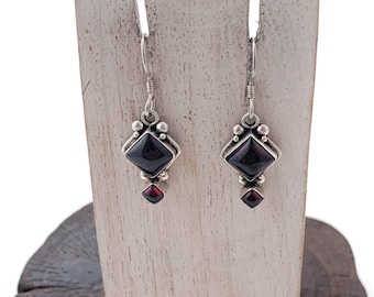 Garnet Earrings,Garnet Square Earrings, Rhombus Shaped, Sterling Silver Earrings,Garnet Earrings, Gemstone,Garnet Cabochon