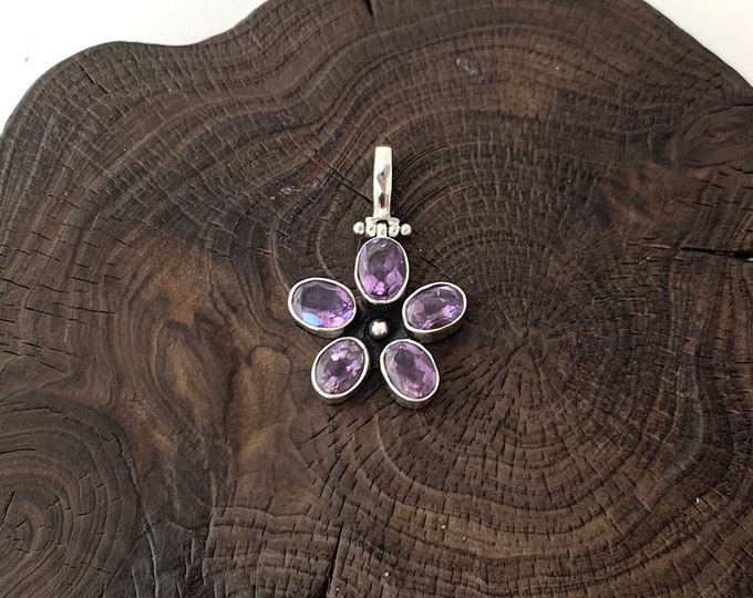 Amethyst Pendant, Sterling Silver Flower Pendant, Amethyst Necklace, Flowers Lover,Amethyst Flower