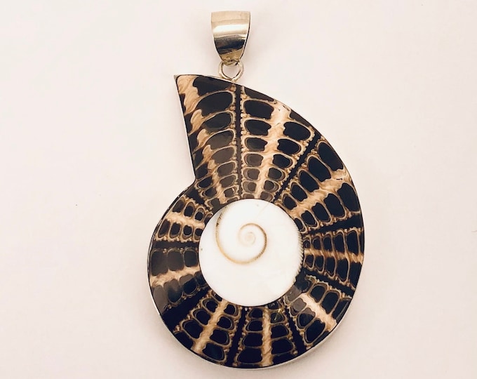 Shell Pendant, Brown Shell Pendant, Shiva Shell, Sterling Silver 925, Natural Shell,Handmade, Silver Shell Jewellery