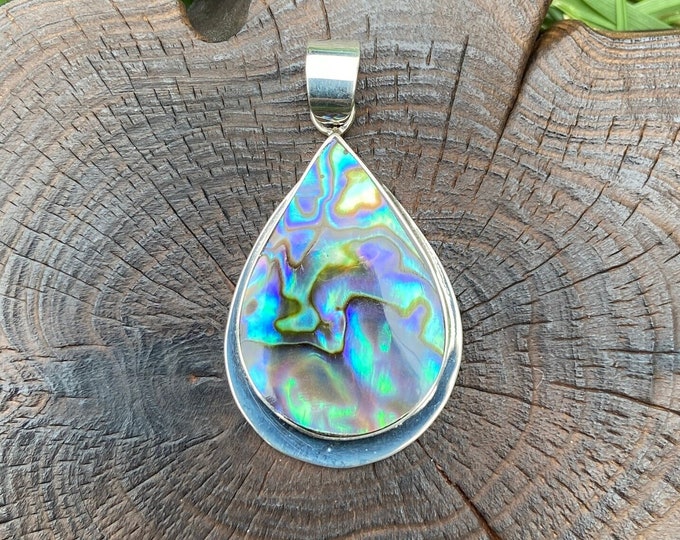 Sterling Silver Abalone Teardrop, Natural Abalone Pendant, Abalone Necklace,Abalone ShellTeardrop,Solid Silver Teardrop