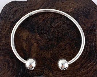 Silver Cuff Bracelet, Silver Double Ball Bangle Bracelets. Unisex Bracelets.  Hollow Sterling Silver 925, Bangle Bracelet