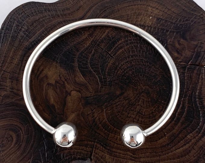 Silver Cuff Bracelet, Silver Double Ball Bangle Bracelets. Unisex Bracelets.  Hollow Sterling Silver 925, Bangle Bracelet