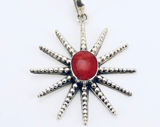 Red Coral Star Pendant,Silver Star Necklace, Sterling Silver Star, Coral Star,Red Star