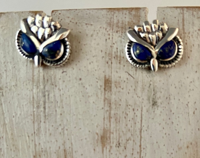 Owl Blue Lapis Lazuli, Owl Post Earrings , Silver Owl Stud Earrings, Silver 925 Earrings, Bird Post Earrings, Owl Studs, Lapis Lazuli Stud