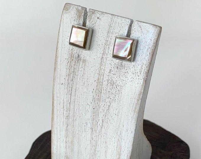 Silver Shell Stud, Square Shell Stud, Silver Stud, Sterling Silver Earrings, Geometric