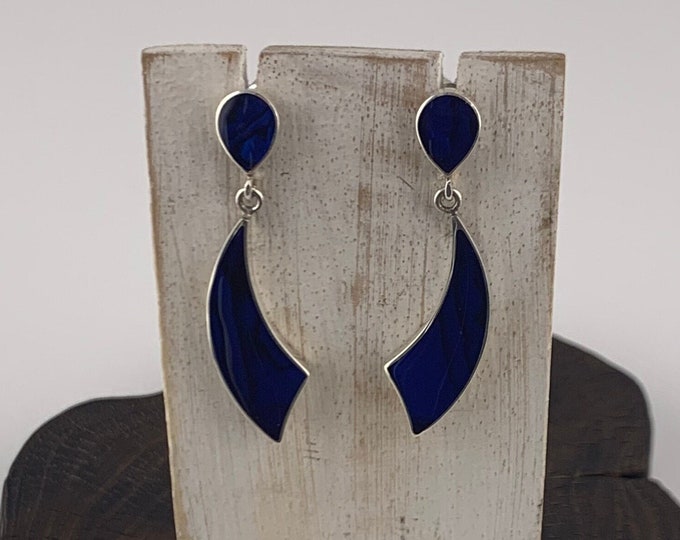 Blue Paua Shell Earrings,Silver Earrings, Dangle Blue Earring, Silver 925, Deep Blue Shell, Post and Dangle,Silver Blue Earrings