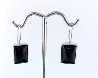 Black Rectangle Onyx Earrings sterling silver hook