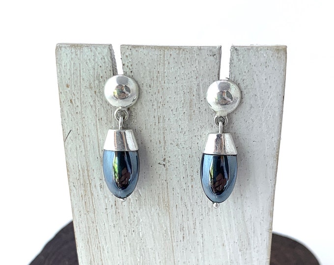 Hematite Earrings, Silver Hematite Stud, Dangle Earrings, Silver 925, Dark Grey Earrings