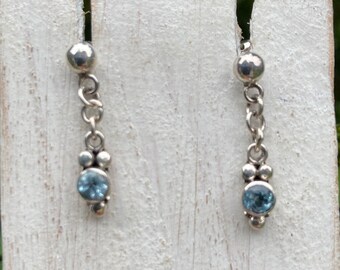 Blue Topaz Earrings,Blue Topaz Stud,Silver Blue Stud,Semi Precious Stone Earrings,Stud and dangle Blue Topaz