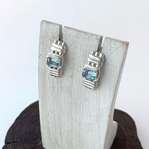 Blue Topaz Stud Earrings, Rectangle Faceted Blue Topaz, Blue Stone Earrings, Birthstone, Blue Topaz Studs,Blue Topaz Post
