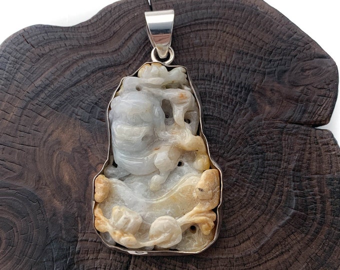 Stunning Carved Jade  Pendant, Vintage Pendant, Hand Carved Jade, Genuine Burmese Jade Pendant, Jade Lion, Jade  Necklace