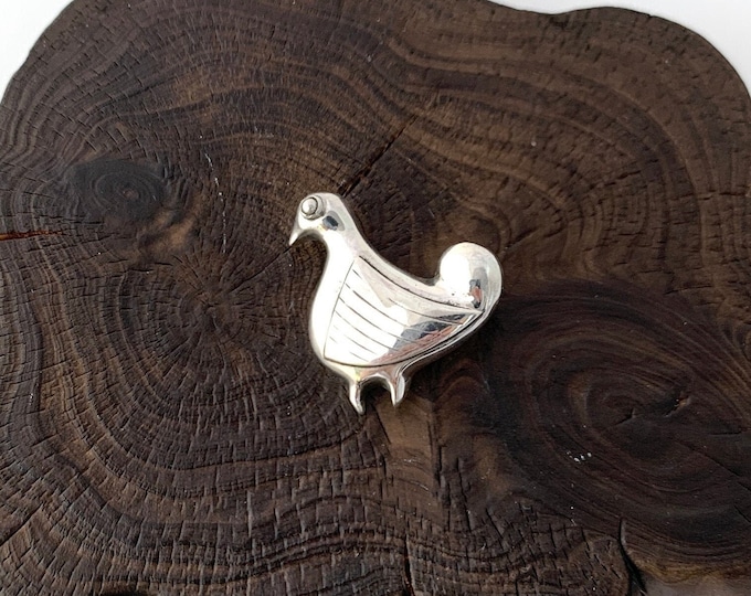 Bird Silver Brooch, Sterling Silver Pin, Animal Pin, Flying Bird Brooch, Rooster Pin, Silver Bird