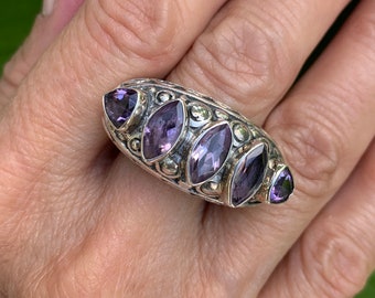 Stunning Amethyst Ring, Marquise Amethyst Ring, Silver and Amethyst Ring, Faceted Amethyst Ring, February Birthstone, Chunky Ring