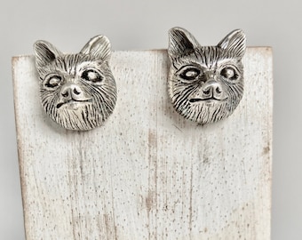 Wolf Earrings,Silver Wolf Studs,Silver Wolf Head,Animal Studs,Big Wolf Post,Wolf Jewelry