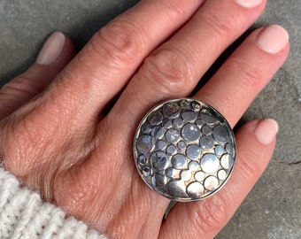 Silver Dots Ring, Round Silver Ring, Large Round Ring, Stunning Silver Ring, Unique Ring, Chunky Silver Ring