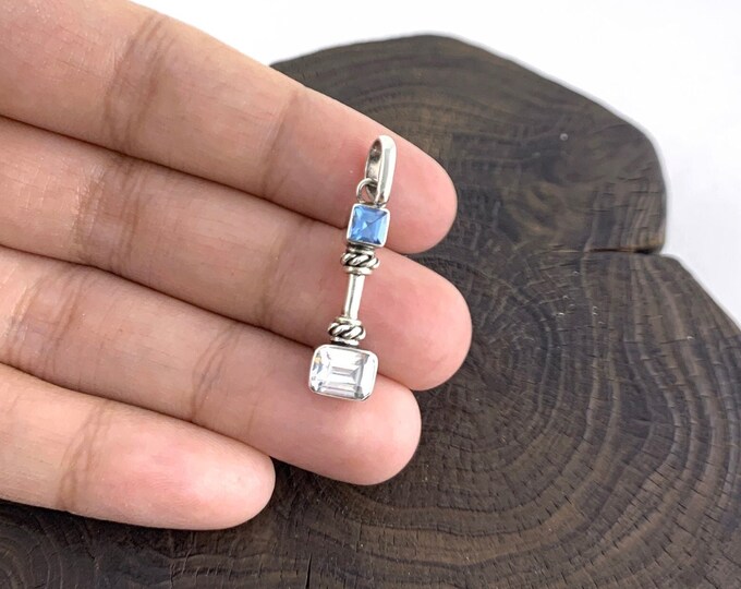 Blue Topaz and Cubic Zirconia Silver Pendant,  Minimalist CZ Pendant, Tiny, Dainty Necklace, Silver Pendant